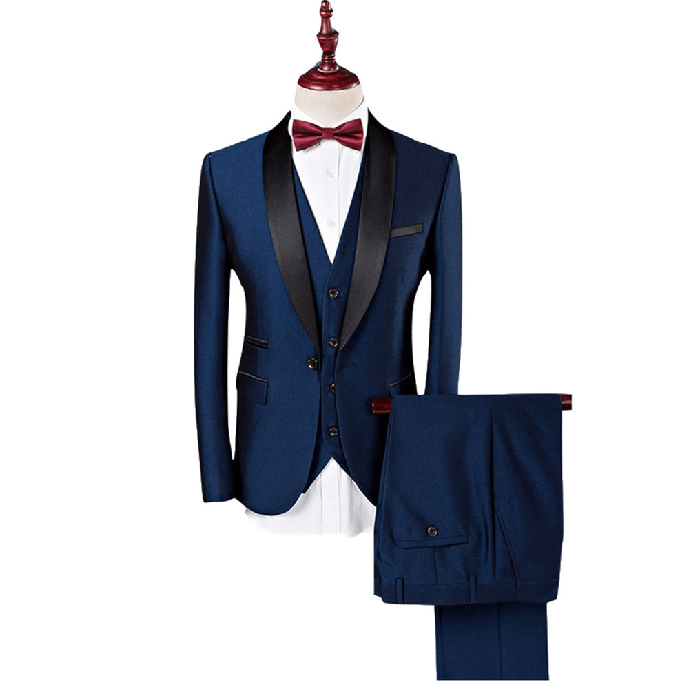 Herren Anzug 3-teilig Slim Fit | Kontrast Schalkragen Hochzeitsgäste Stil
