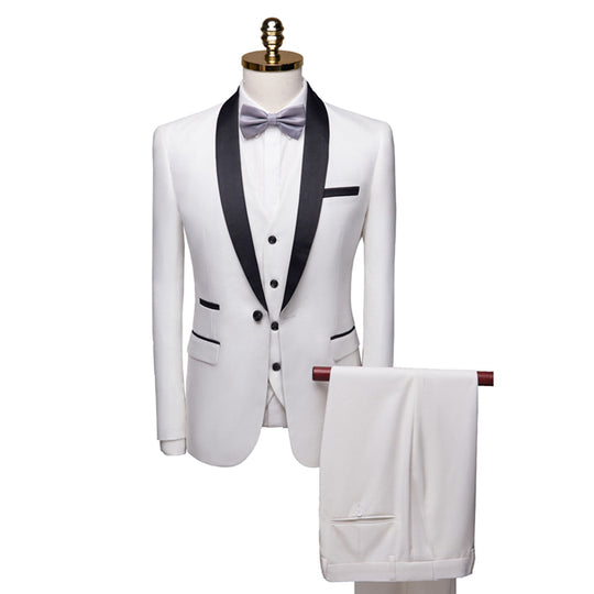Herren Anzug 3-teilig Slim Fit | Kontrast Schalkragen Hochzeitsgäste Stil