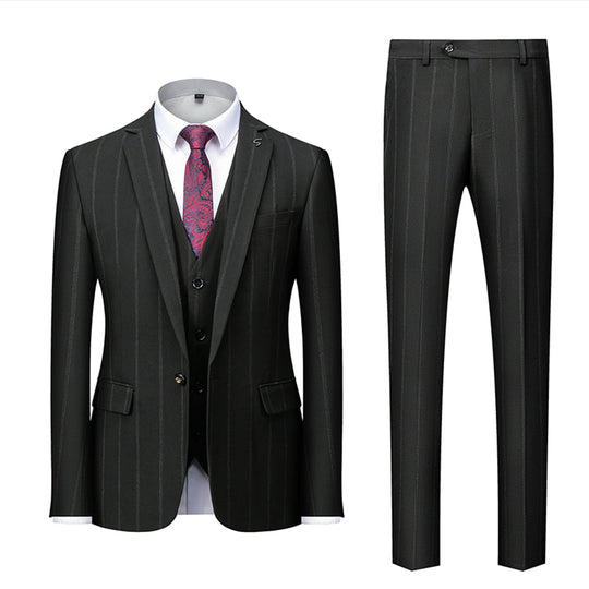 Herren Anzug 3-teilig Slim Fit | Hochzeitsgäste Schwarzer Nadelstreifen