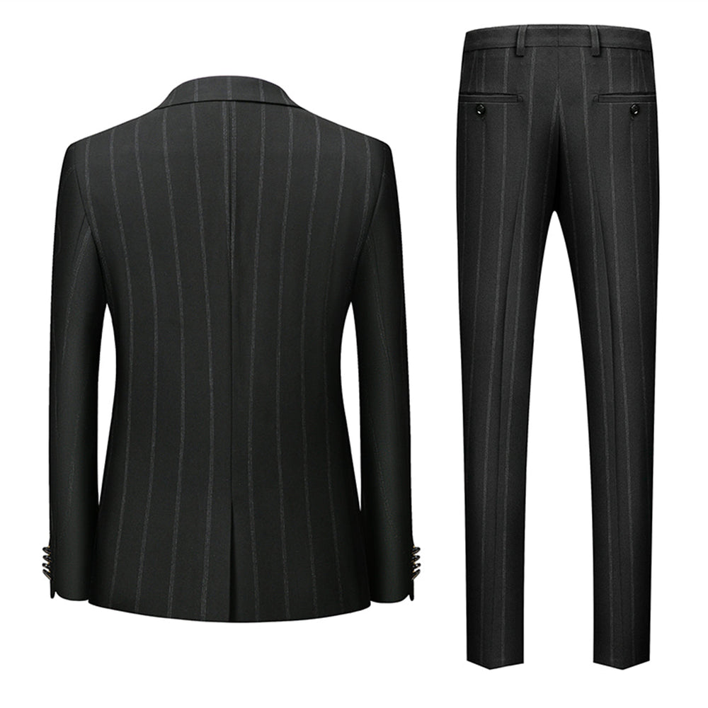 Herren Anzug 3-teilig Slim Fit | Hochzeitsgäste Schwarzer Nadelstreifen