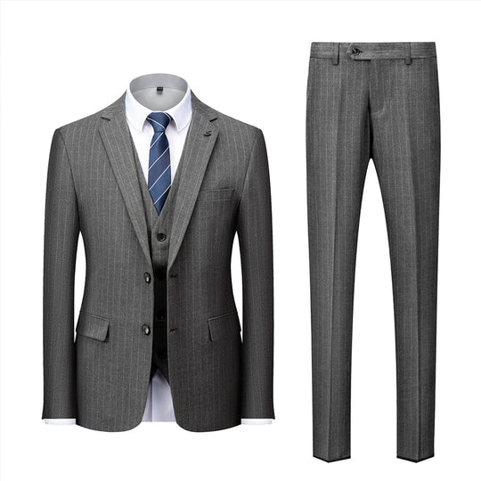 Herren Anzug 3-teilig Slim Fit | Hochzeitsgäste Nadelstreifen Formeller