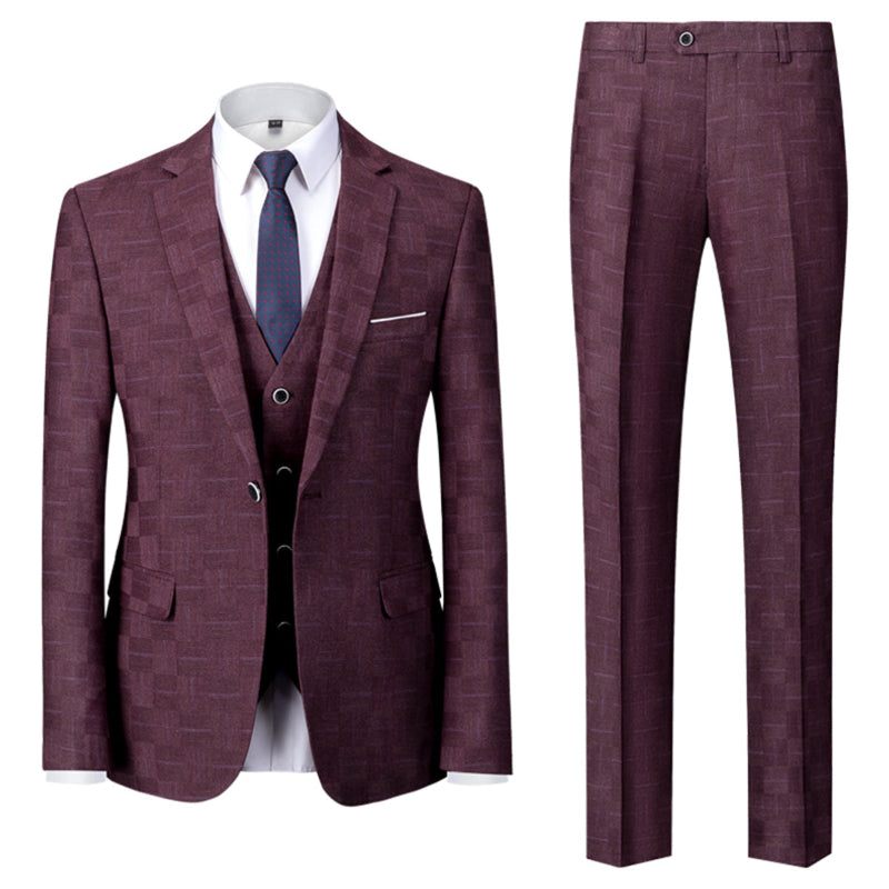 Herren Anzug 3-teilig Slim Fit | Hochzeitsgäste Mit Karomuster