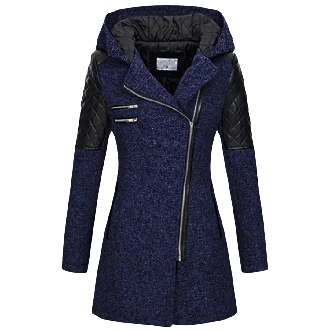 Winterjacke Damen Kapuze | Asymmetrischer Reißverschluss und Taschen
