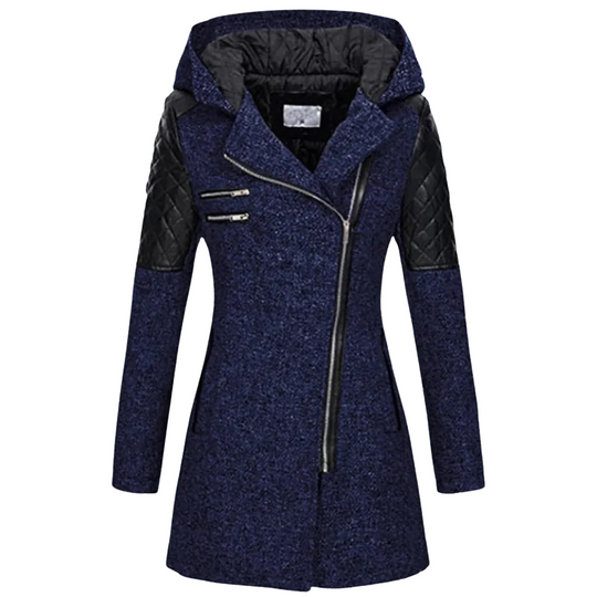 Winterjacke Damen Kapuze | Asymmetrischer Reißverschluss und Taschen