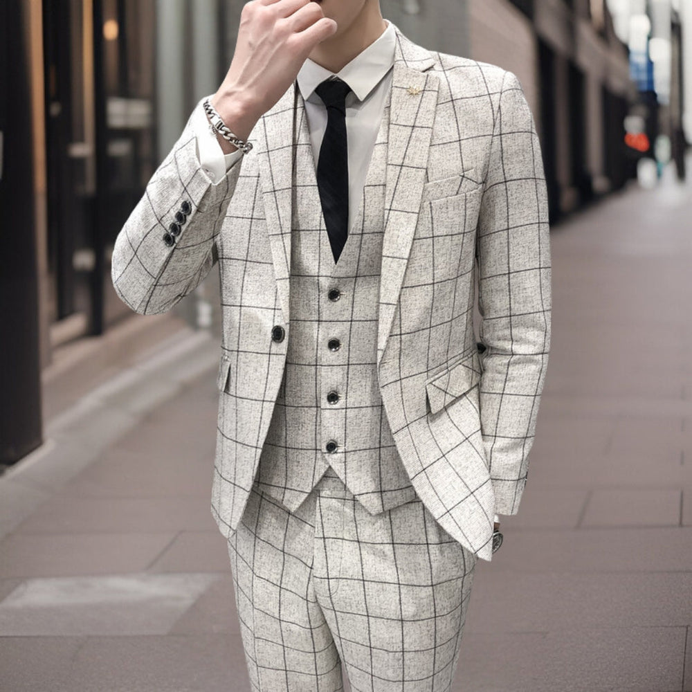 Herren Anzug 3-teilig Slim Fit | Kariert Festlich Für Hochzeit Gäste