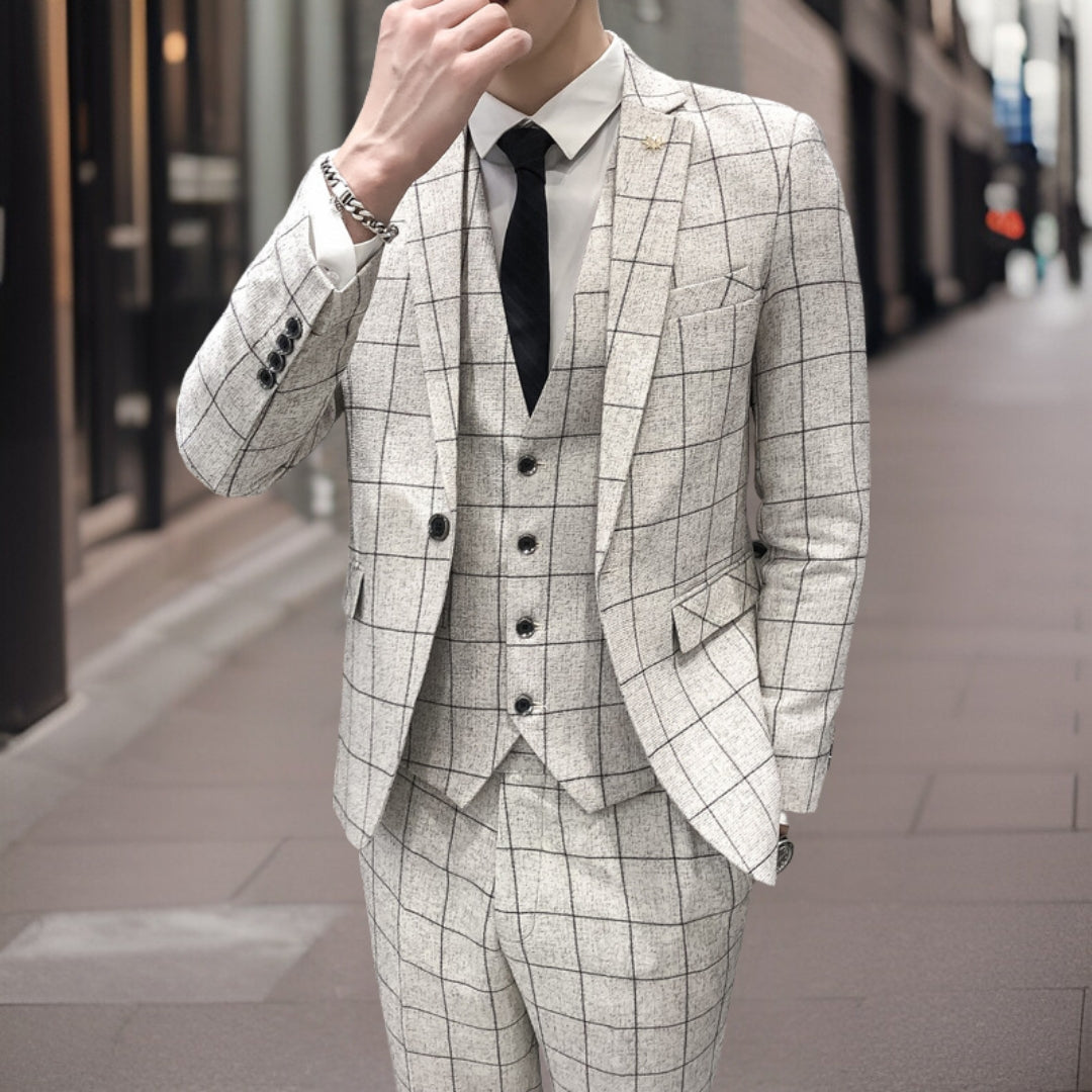 Herren Anzug 3-teilig Slim Fit | Kariert Festlich Für Hochzeit Gäste