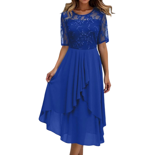 Abendkleid Damen | Kurze Ärmel Midi Mit Musteroptik