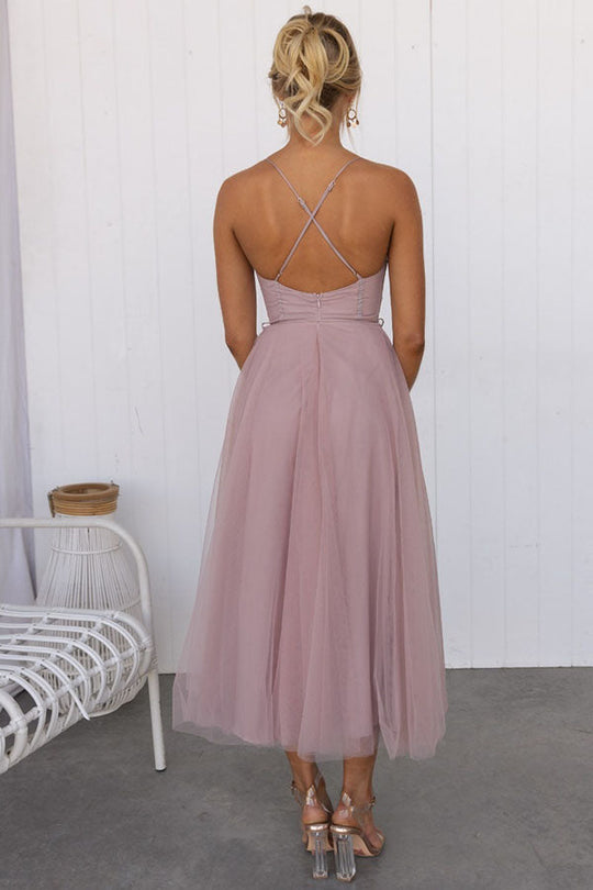 Abendkleid Damen | Midi mit Trägern und Mehrlagigem Rock