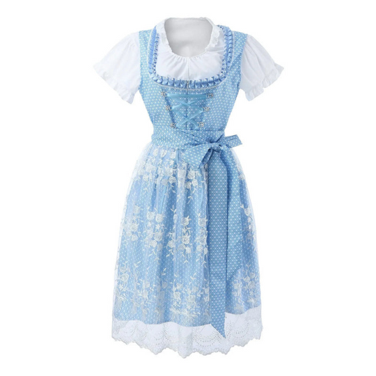 Damen Klassisches Dirndl Kleid | Mit Spitzenbesatz am Saum