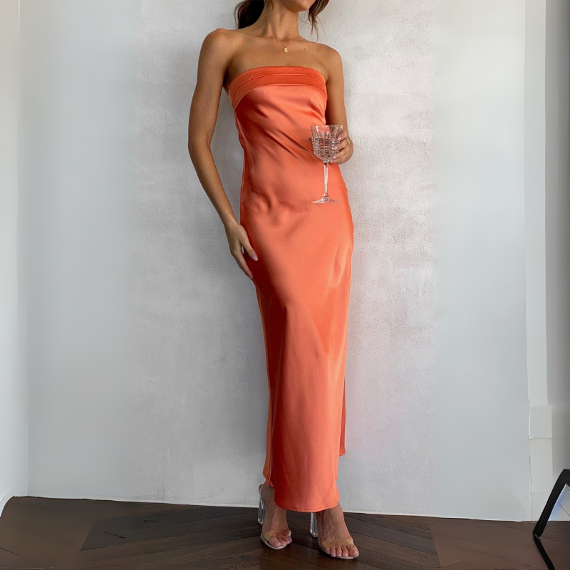Abendkleid Damen | Gerade Linie Trägerlos Maxi