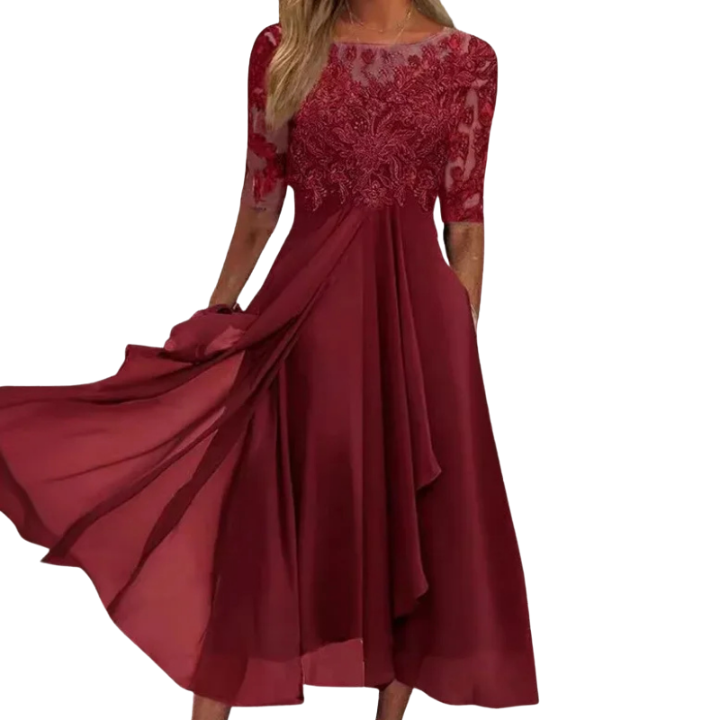 Abendkleid Damen | Halblange Ärmel Midi Mit Ausgestelltem Rock