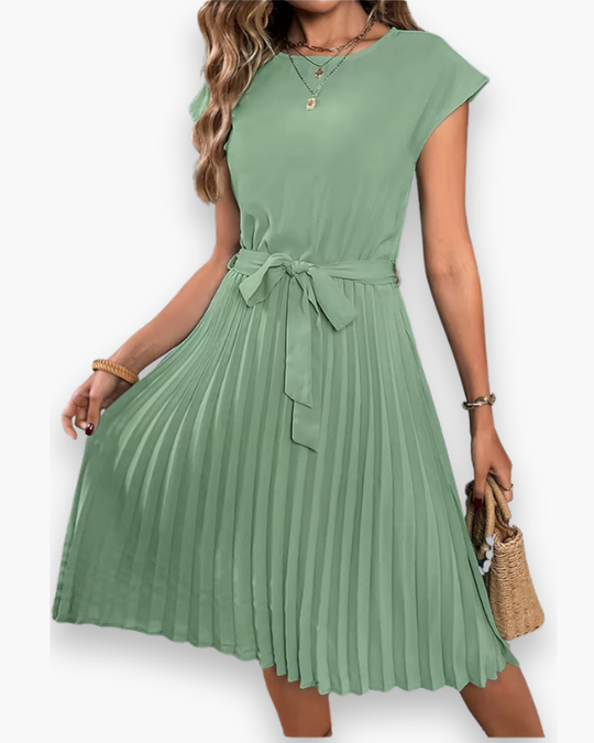 Damen Plisseekleid | Elegant mit Taillenschleife