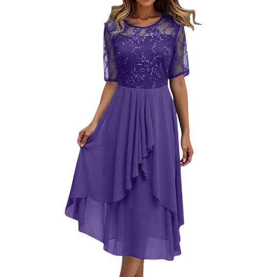 Abendkleid Damen | Kurze Ärmel Midi Mit Musteroptik