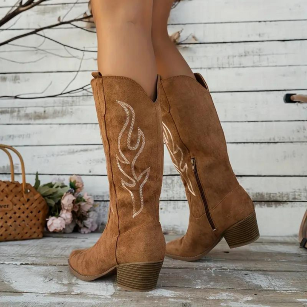 Damen Modische Cowboy Stiefel | Retro Chunky Heel