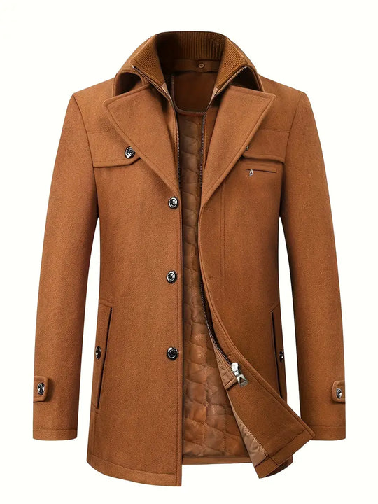 Mantel Herren Winterjacke | Stehkragen mit Reißverschluss und Brusttaschen