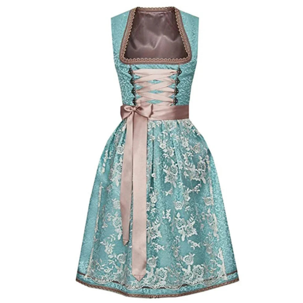 Damen Traditionelles Kleid | Quadratischer Ausschnitt und Taillenschärpe