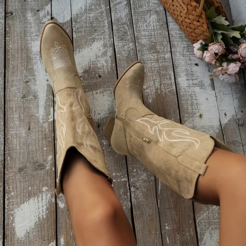 Damen Modische Cowboy Stiefel | Retro Chunky Heel