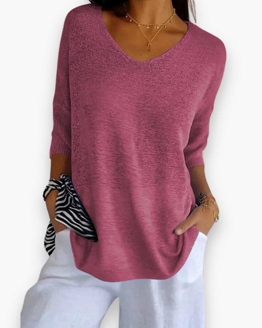 Damen Bequemes V-Ausschnitt Stricktop | Vielseitig
