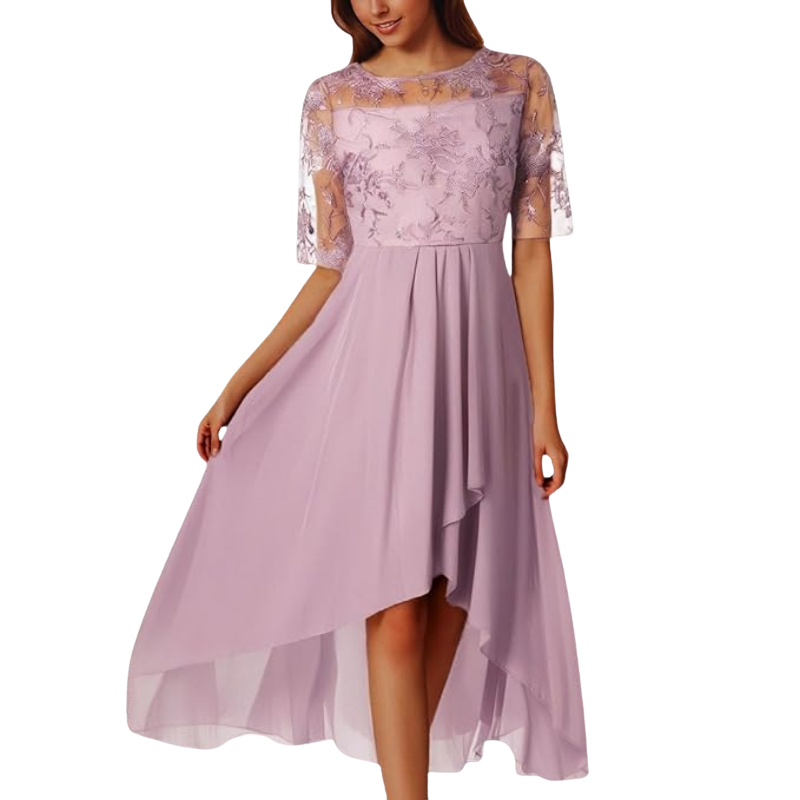 Abendkleid Damen | Kurze Ärmel Midi Mit Musteroptik