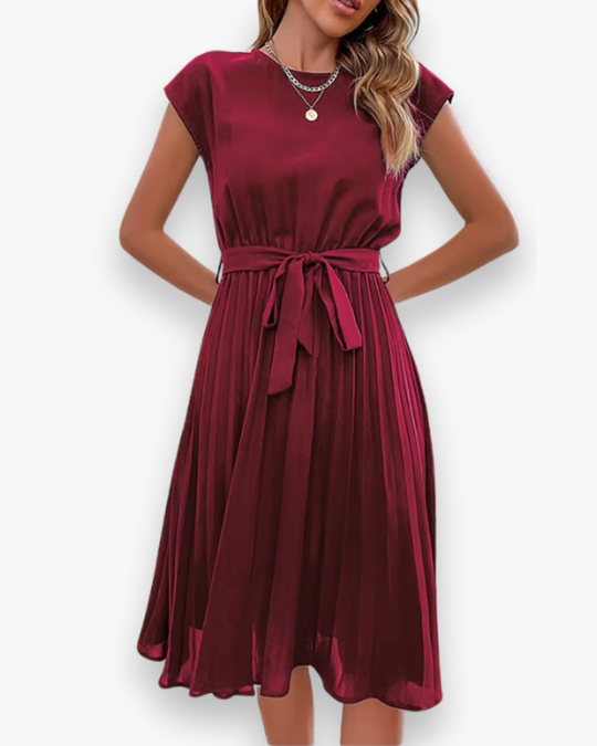 Damen Plisseekleid | Elegant mit Taillenschleife