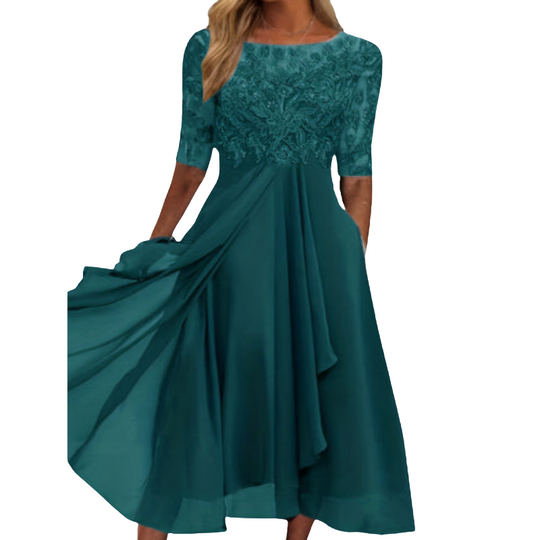 Abendkleid Damen | Halblange Ärmel Midi Mit Ausgestelltem Rock