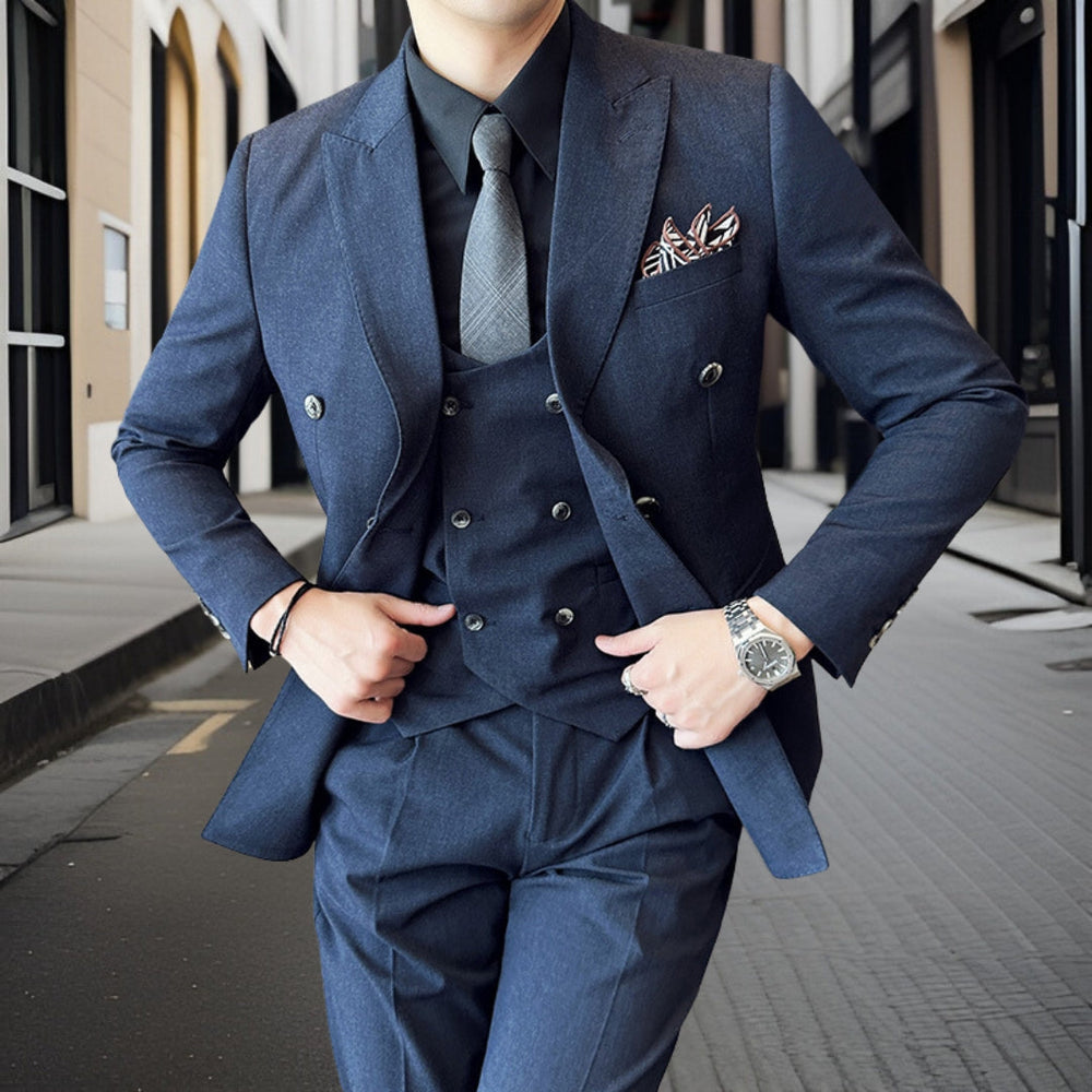 Herren Anzug 3-teilig Slim Fit | Hochzeitsgäste mit doppelreihiger Weste