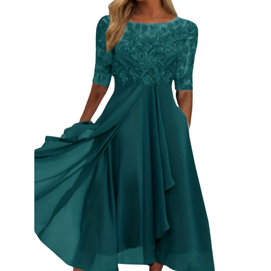 Abendkleid Damen | Kurze Ärmel Midi Mit Musteroptik