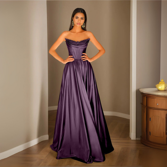 Damen Pailletten Abendkleid | Trägerloses Plissee Maxikleid