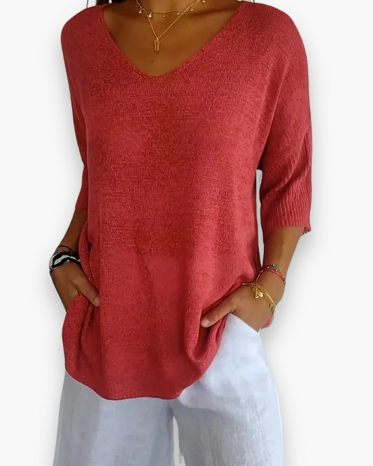 Damen Bequemes V-Ausschnitt Stricktop | Vielseitig