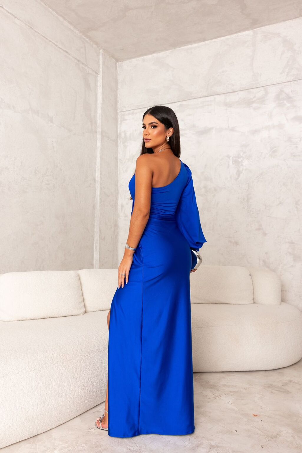 Damen Abendkleid mit einer Schulter und Seitenschlitz | Maxi
