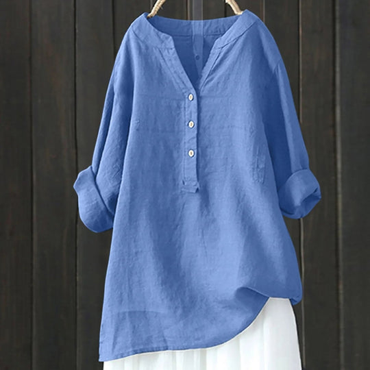 Blue Simplicity - Einfache Blaue Knopfbluse