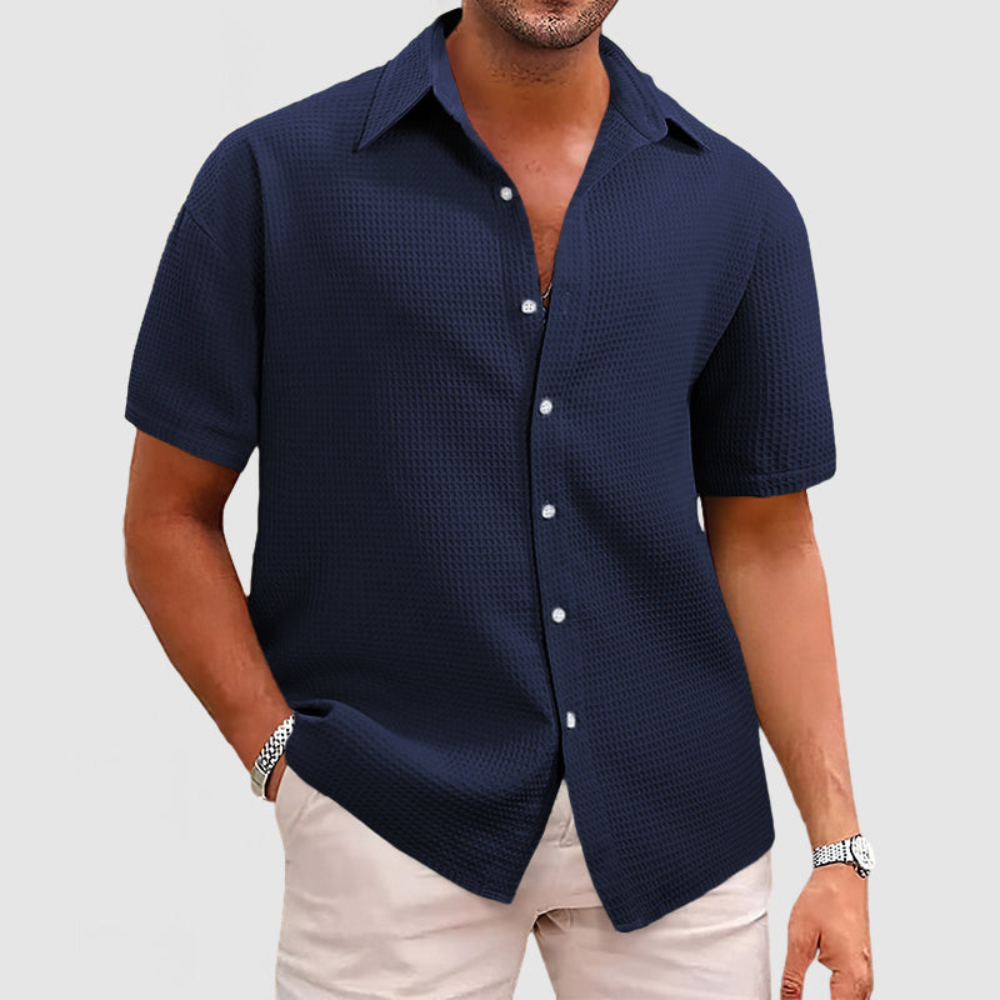 Herren Elegantes Waffel-Strickmuster Hemd | Langarm Hemden Herren