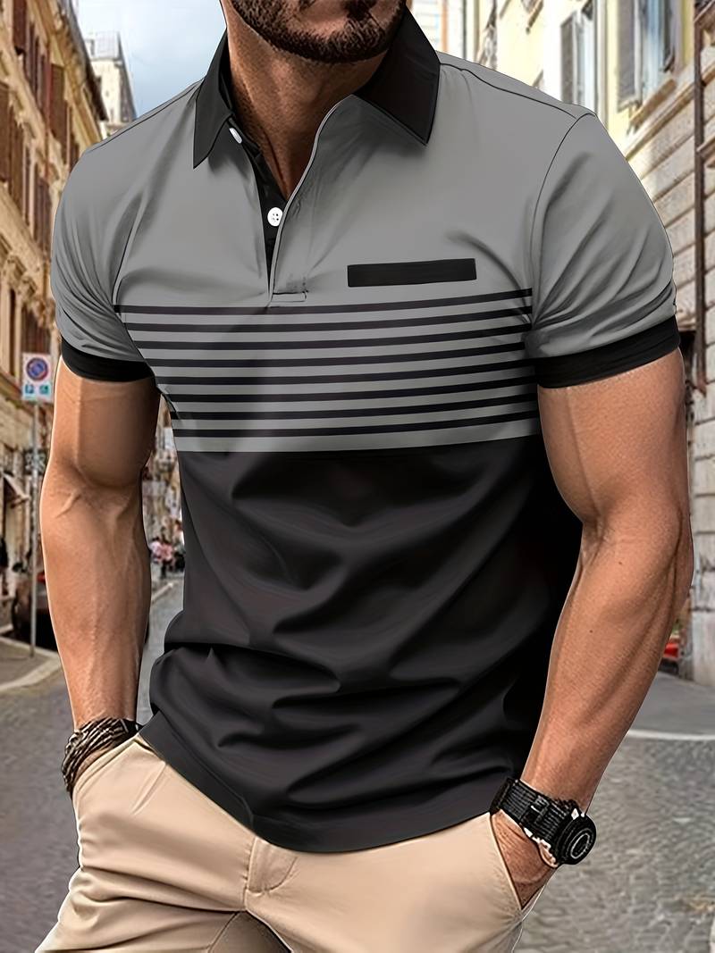 Leon – Lässiges Kurzarm-Streifen-Poloshirt Für Herren