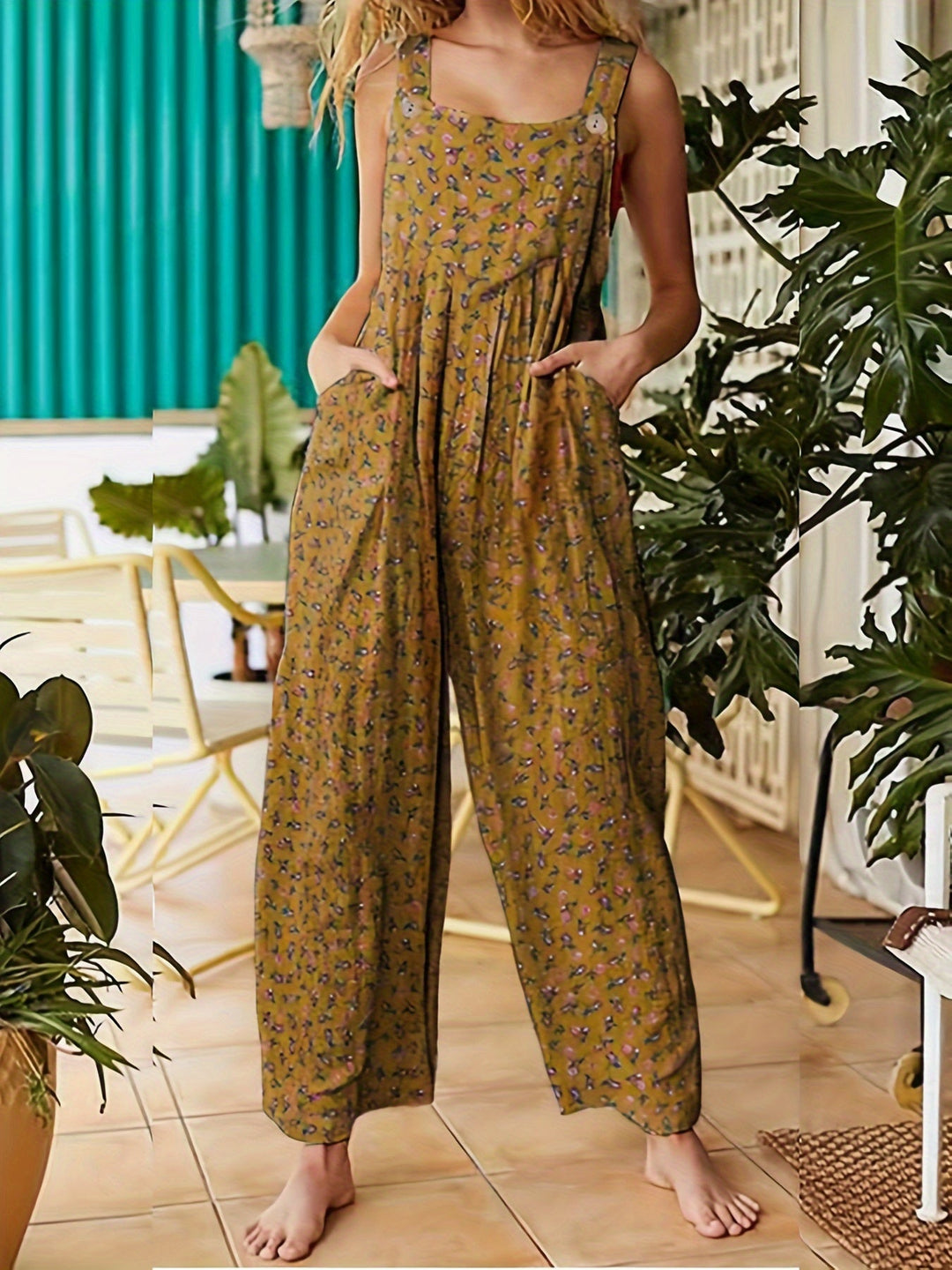 Luna – Luftiger Jumpsuit Mit Blumen Und Fließenden Linien