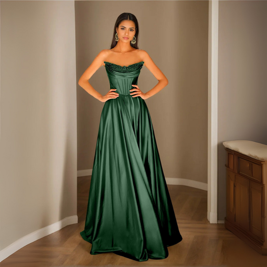 Damen Pailletten Abendkleid | Trägerloses Plissee Maxikleid