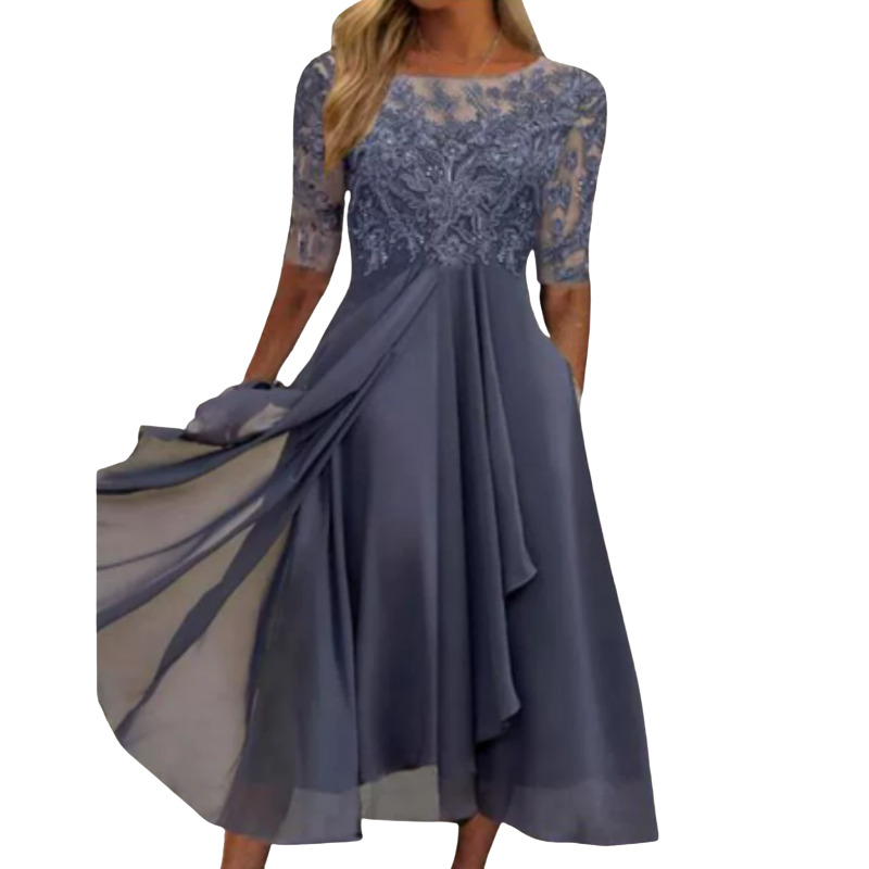 Abendkleid Damen | Kurze Ärmel Midi Mit Musteroptik