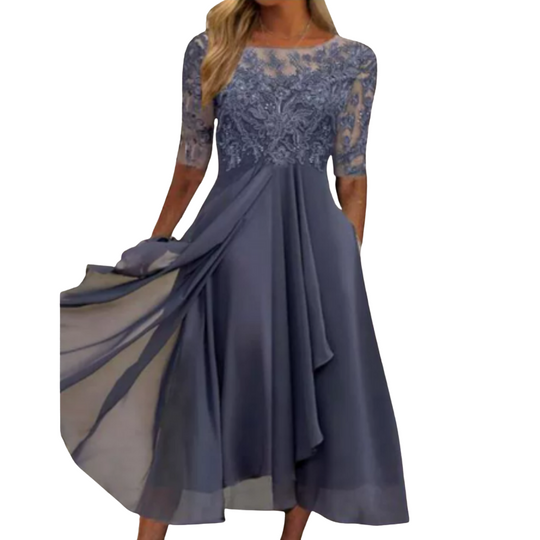 Abendkleid Damen | Kurze Ärmel Midi Mit Musteroptik