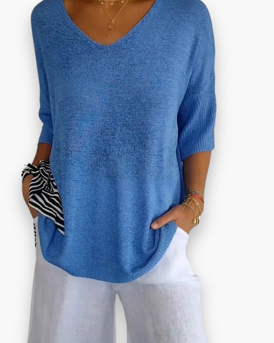 Damen Bequemes V-Ausschnitt Stricktop | Vielseitig