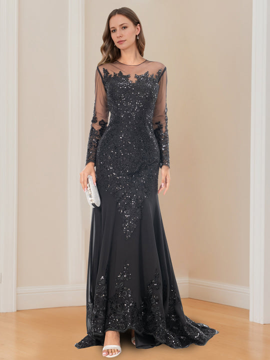 Damen Meerjungfrauen Paillettenkleid Mit Langen Ärmeln | Elegant