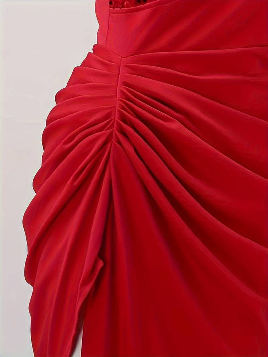 Damen Abendkleid | Drapiertes One-Shoulder Kleid mit Schlitz