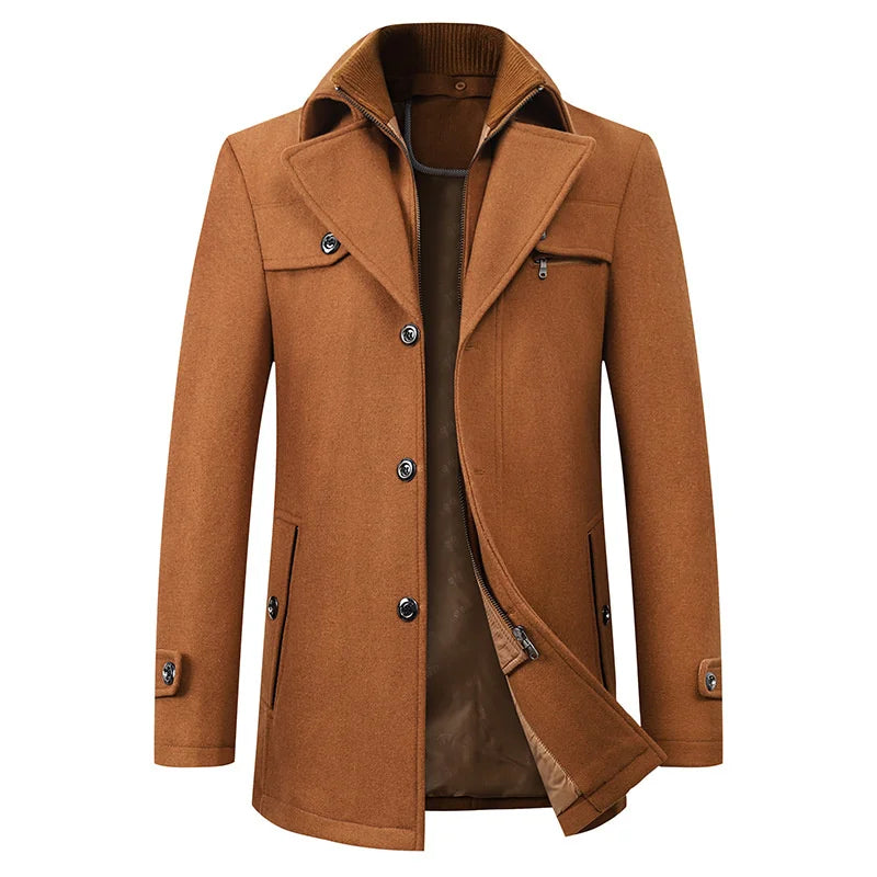 Mantel Herren Winterjacke | Stehkragen mit Reißverschluss und Taschen