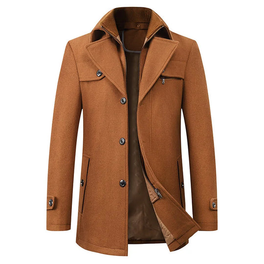 Mantel Herren Winterjacke | Stehkragen mit Reißverschluss und Taschen