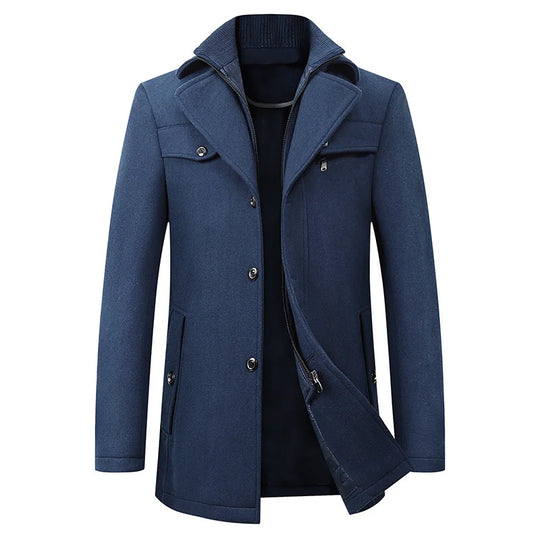 Mantel Herren Winterjacke | Stehkragen mit Reißverschluss und Taschen