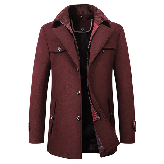 Mantel Herren Winterjacke | Stehkragen mit Reißverschluss und Taschen