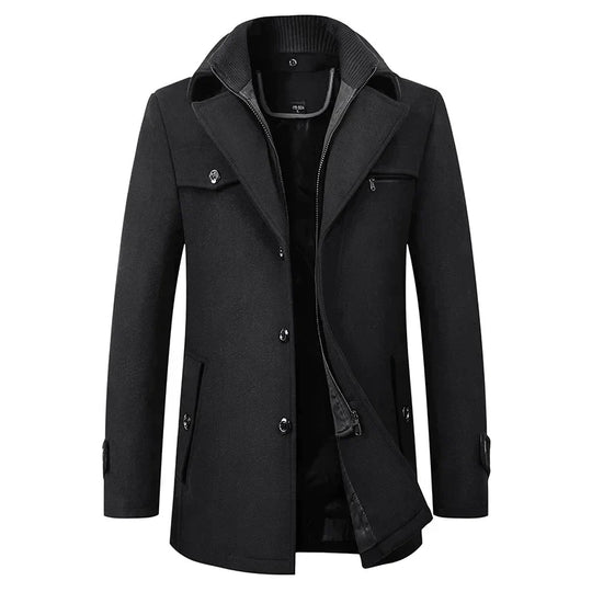 Mantel Herren Winterjacke | Stehkragen mit Reißverschluss und Taschen