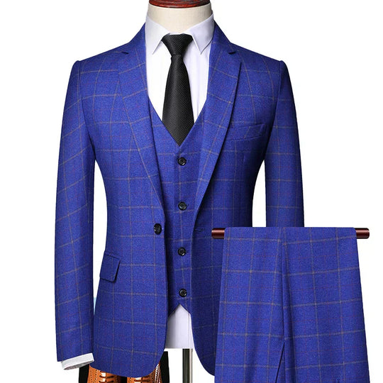 Herren anzug 3-teilig slim fit | Hochzeitsgäste Kariertes Sakko Klassischer Stil