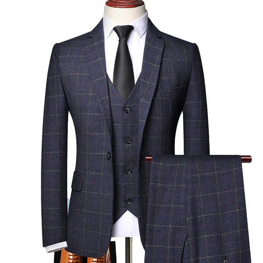 Herren anzug 3-teilig slim fit | Hochzeitsgäste Kariertes Sakko Klassischer Stil