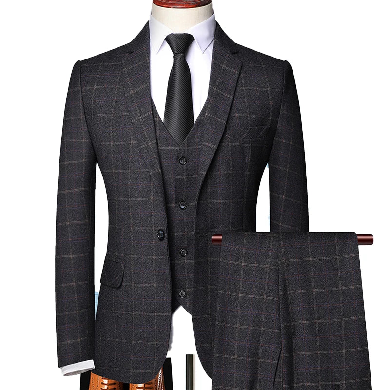 Herren anzug 3-teilig slim fit | Hochzeitsgäste Kariertes Sakko Klassischer Stil