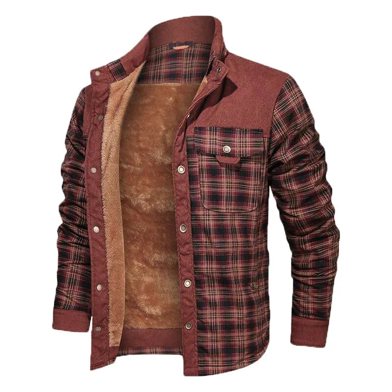 Winterjacke Herren | Kariertes Design mit Knopfleiste und Brusttasche