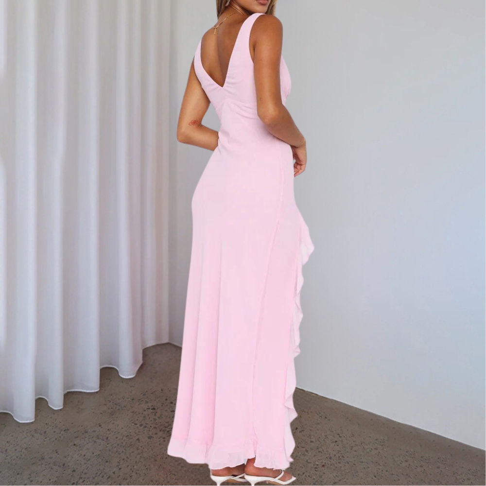 Abendkleid Damen Maxi | Ärmellos mit V-Ausschnitt und Seitenschlitz